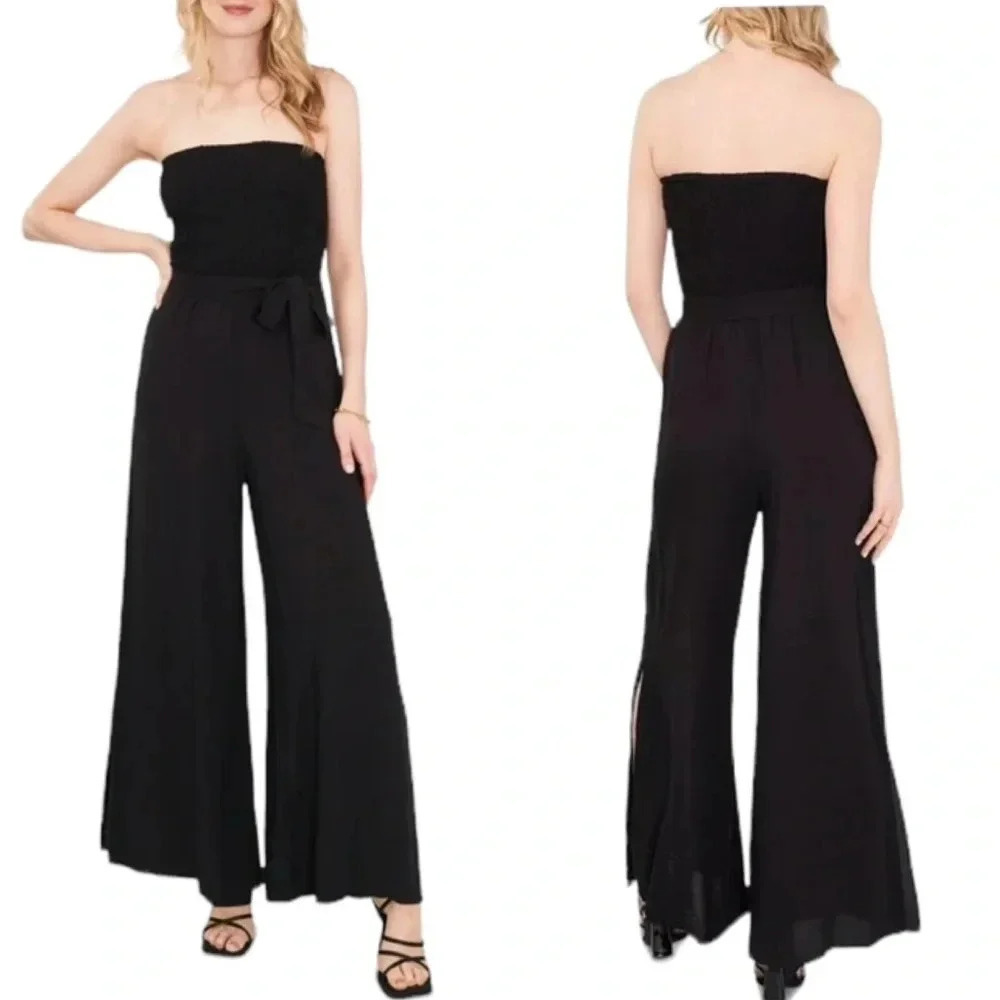1.STATE Women's Strapless Wide Leg Jumpsuit Swimsuit Coverup Black Size XS NWT